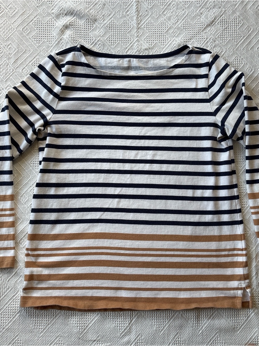 Talbots Striped Boatneck Top — Black, White & Tan Accent